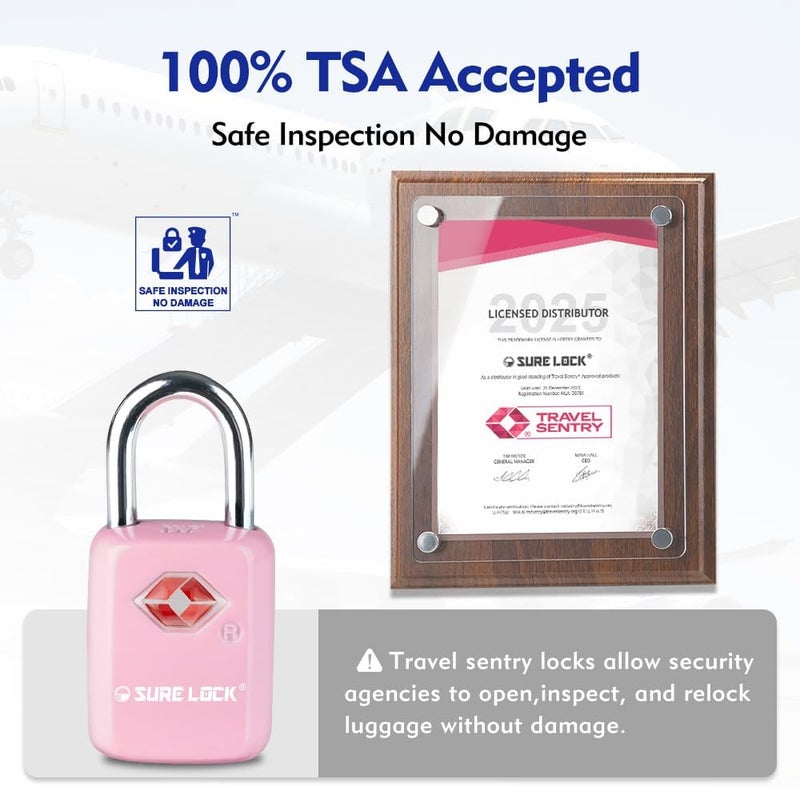 SURE LOCK TSA Approved Luggage Locks Mini Size Lock with Keys for Travel, Zinc Alloy Body with Steel Shackle, Key Alike, Key Alike in The Same Package - Image 1